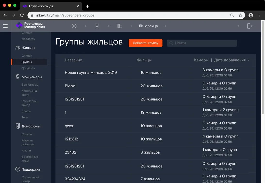 Группы жильцов